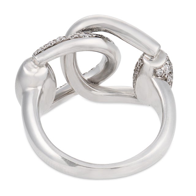 Mid 20th Century Gucci Diamond 18k White Gold Horsebit Ring, Size 7 For Sale In Los Angeles - Image 6 of 7