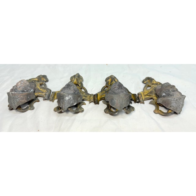 Metal 4 Antique Ornate Victorian Face Gilt Bronze Metal Salvage Hardware Appliques For Sale - Image 7 of 9