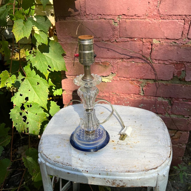 Vintage Clear & Blue Glass Table Lamp For Sale - Image 10 of 10