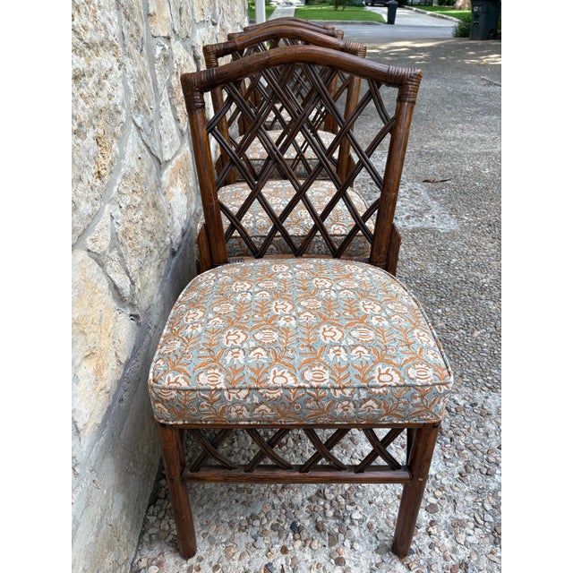 1970s Set of 4 Vintage Diamond Lattice Backed Side Chairs For Sale - Image 5 of 10