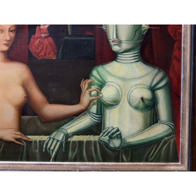 Surrealist Artist, Nude, Figurative Composition, Oil Painting on Wood For Sale - Image 12 of 13