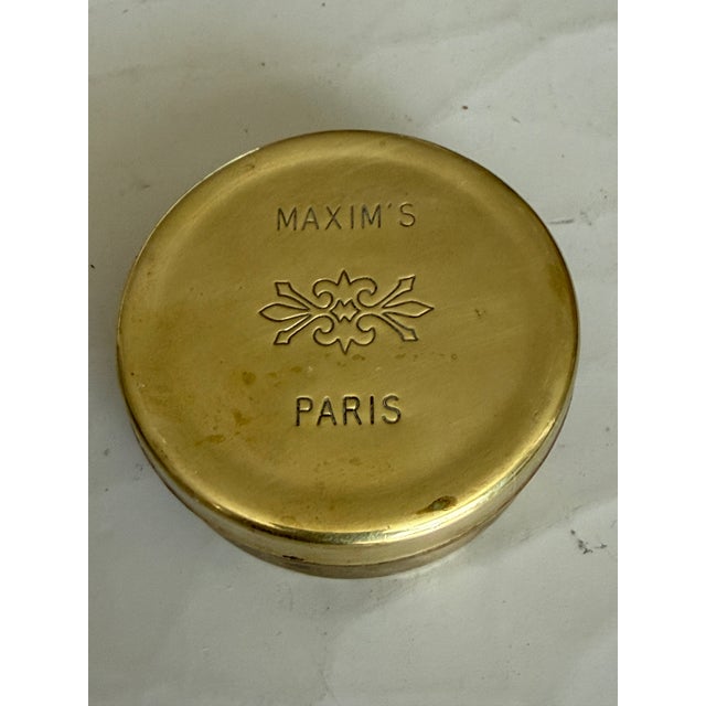 Maxim's Paris Restaurant Brass Round Lidded Box For Sale In San Diego - Image 6 of 8