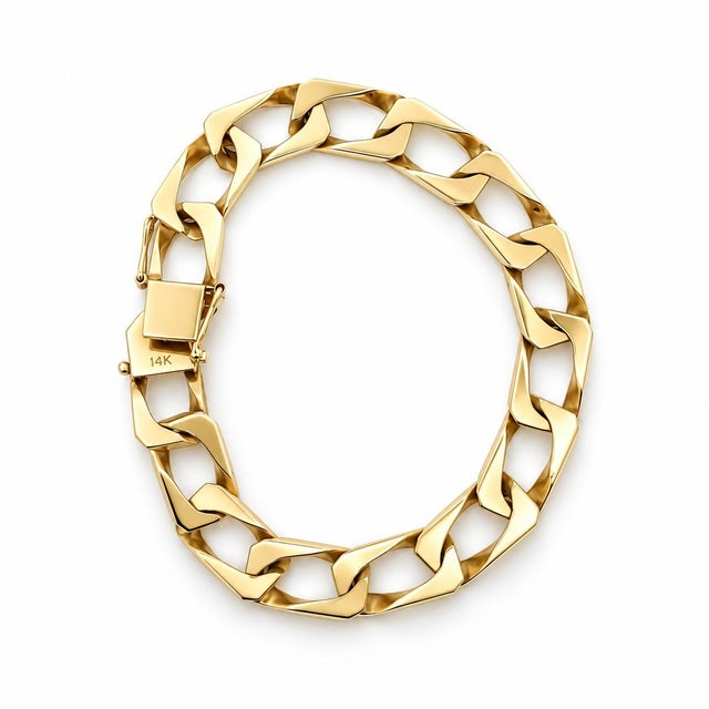 Mid 20th Century Mid 20th Century Heavy 14k Yellow Gold Chunky Curb Link Chain Bracelet For Sale - Image 5 of 8