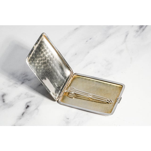 Gold Wonderful Engine Turned Art Deco Antique Sterling Silver 14k Gold Cigarette Card Case For Sale - Image 8 of 16