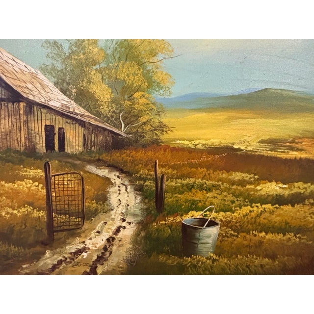 Farmhouse Signed Berlin Vintage Rustic Barn Landscape Oil Painting in Carved Wood Frame For Sale - Image 3 of 8