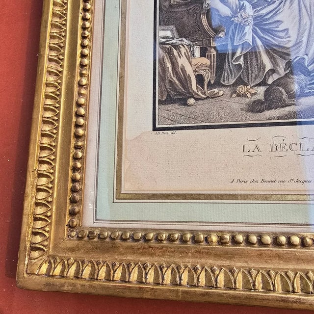 Jean Baptiste Huet, La Declaration & L'Amant Pressant, 1700s, Engravings, Framed, Set of 2 For Sale - Image 7 of 18