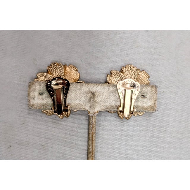 1960s Vintage Signed Boucher Goldtone Faux-Sapphire Flower Clip Earrings- 2 Pieces For Sale - Image 5 of 7