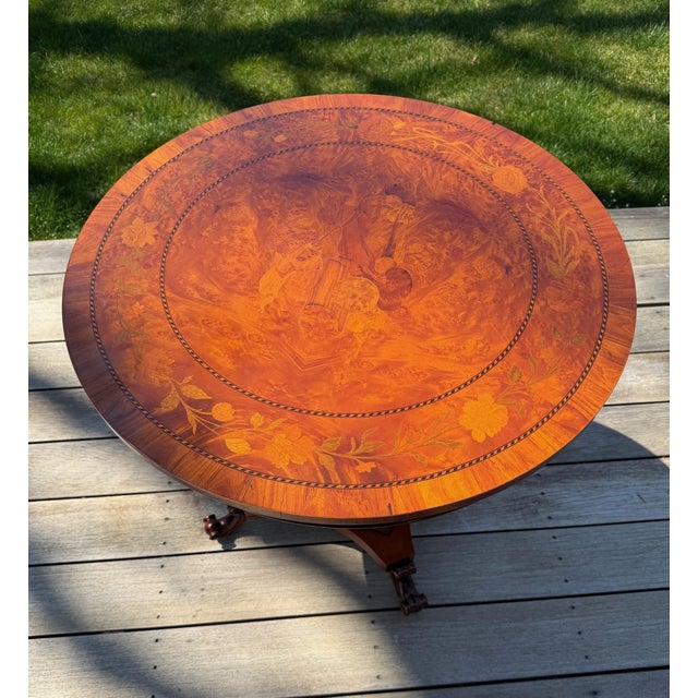 Italian Neoclassical Inlaid Burlwood Center Table by Rho Mobili d'Epoca with Custom Glass Top, Signed An Italian...