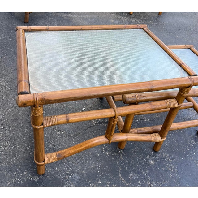 Boho Chic Ficks Reed Palm Beach Regency Nesting Glass Tables For Sale - Image 3 of 11