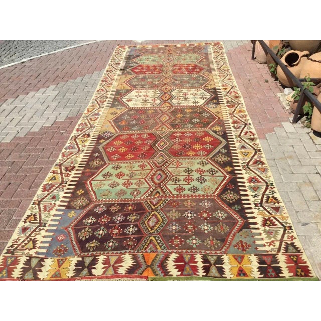 Oversized Vintage Turkish Kilim Rug - 75" X 180" For Sale - Image 11 of 11