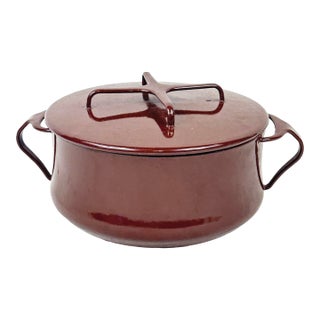 Vintage MCM Dansk Kobenstyle Chocolate Brown Enamel Casserole Dish / Dutch Oven For Sale