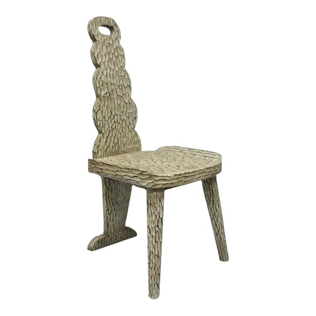 Uttermost Sahar Rustic High Back Carved Chipped Wood Accent Side Chair For Sale