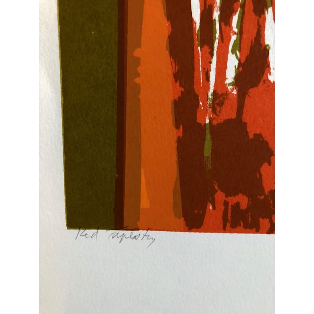 Abstract Seong Moy, Chinese American Modernist Abstract "Red Tapestry" Color Lithograph, 1982 For Sale - Image 3 of 5