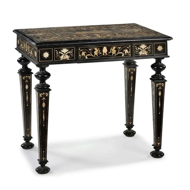 19th Century Italian Table in Ebonized Wood and Engraved Inlays For Sale - Image 5 of 6