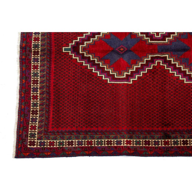 1960s Vintage Shiraz Red Handmade Wool Rug With Tribal Pattern For Sale - Image 4 of 7