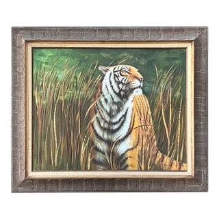 Vintage Aboriginal Oil Painting of Tiger For Sale