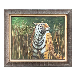 Vintage Aboriginal Oil Painting of Tiger