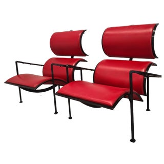 Set of Red Leather Armchairs by Carlo Forcolini for Alias, 1986 For Sale
