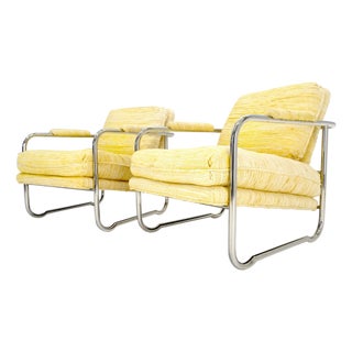 Pair Bent Tube Frame Mid Century Modern Lounge Chairs Baughman Cassina Style For Sale