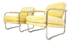 Pair Bent Tube Frame Mid Century Modern Lounge Chairs Baughman Cassina Style