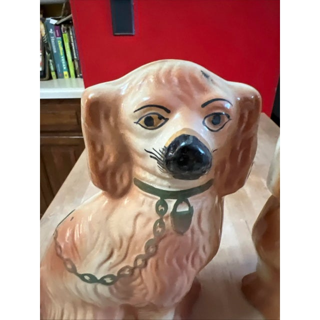 A Fine Pair of Antique Decorated Staffordshire dogs, circa 1860's Made in the Staffordshire district of Stoke on Trent,...