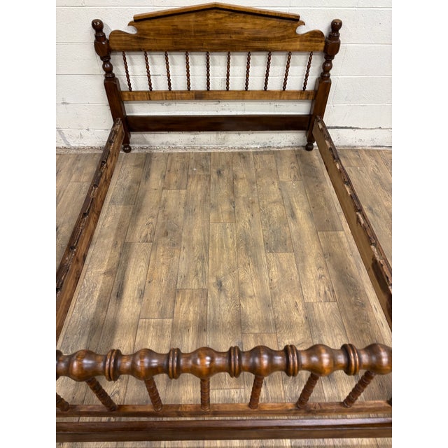Brown Vintage Full Size Jenny Lind Spindle Spool Bed For Sale - Image 8 of 12