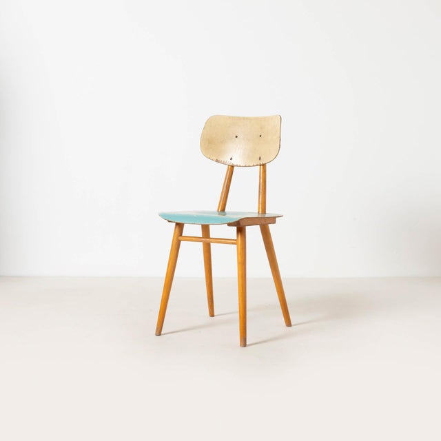 1960s Mid-Century Modern Dining Chairs in Blue Painted Plywood, Czechoslovakia, 1960s, Set of 4 For Sale - Image 5 of 10
