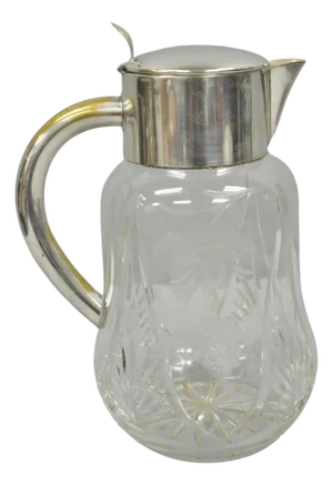 Antique Victorian German Silver Plated Cut Crystal Glass Lemonade Water Pitcher