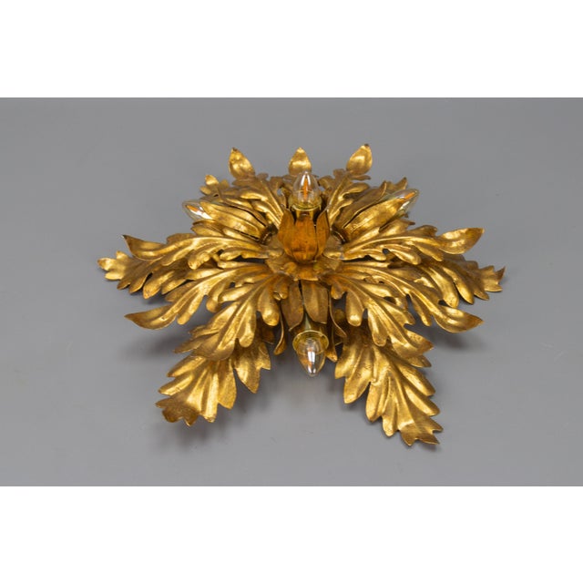 Gilt Metal Leafed Sunburst-Shaped Four-Light Flush Mount, 1970s For Sale - Image 10 of 18