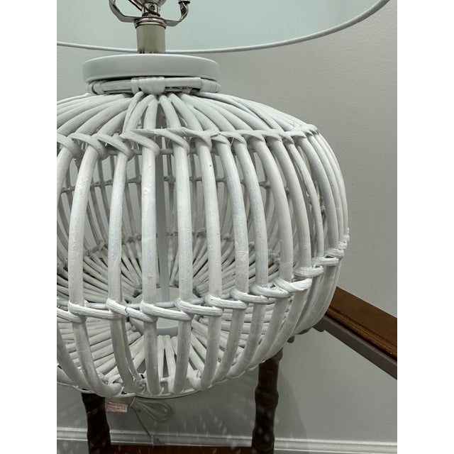 Wood Lauren by Ralph Lauren White Rattan Table Lamps With White Shades - a Pair For Sale - Image 7 of 11
