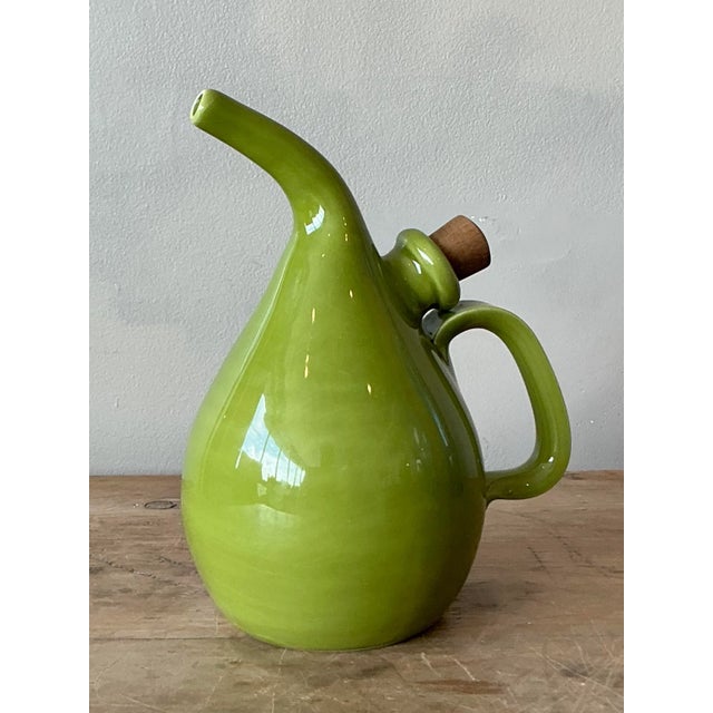 Vintage Italian Glazed Ceramic Olive Oil Pitcher For Sale - Image 4 of 6