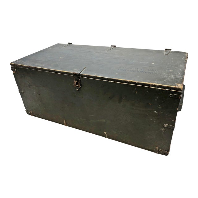 Vintage US Military Green Wood Foot Locker with Tray Chairish