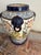 Vintage Chinoiserie 15" Majolica Temple Jar With 4 Blue Lion Handles For Sale - Image 9 of 11