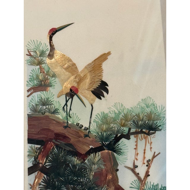 Mid Century Japanese Crane Fiber Art Wall Panel-Framed-Textural Natural Collage For Sale - Image 4 of 10