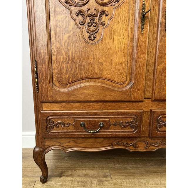 Vintage French Louis XIV Oak Sideboard with Carved Cupboard For Sale - Image 6 of 13