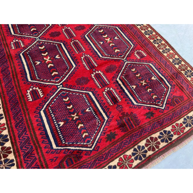 Afghan Hand-Knotted Wool Runner Rug – Traditional Octagonal Design, Red Geometric Pattern For Sale - Image 11 of 11