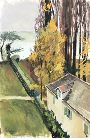 Isaac Charles Goetz, La rue du clocher de Saint-Sulpice, 1939, Watercolor on Paper