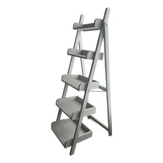 Vintage Unique and Functional 5 Shelf Distressed Solid Wood Display Ladder For Sale