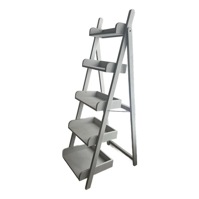 Vintage Unique and Functional 5 Shelf Distressed Solid Wood Display Ladder For Sale