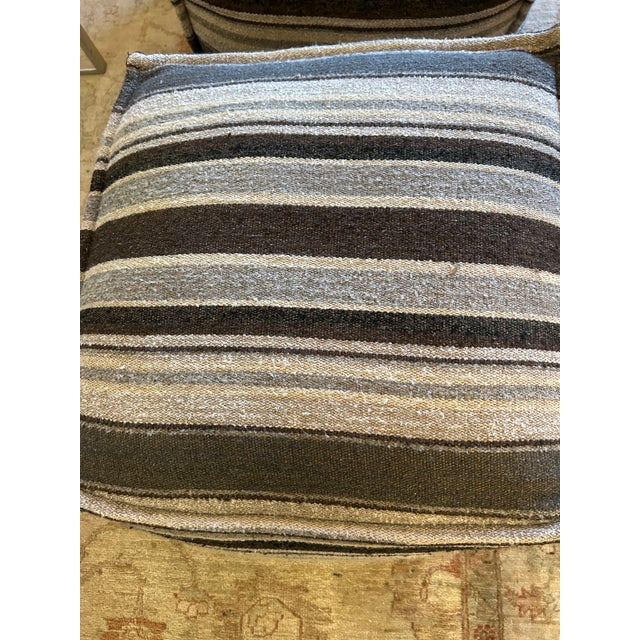 Cube Shaped Striped Upholstered Poufs For Sale In Philadelphia - Image 6 of 7