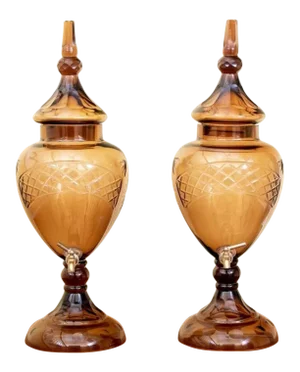 Monumental Bohemian Art Glass Urn Beverage Dispensers - a Pair