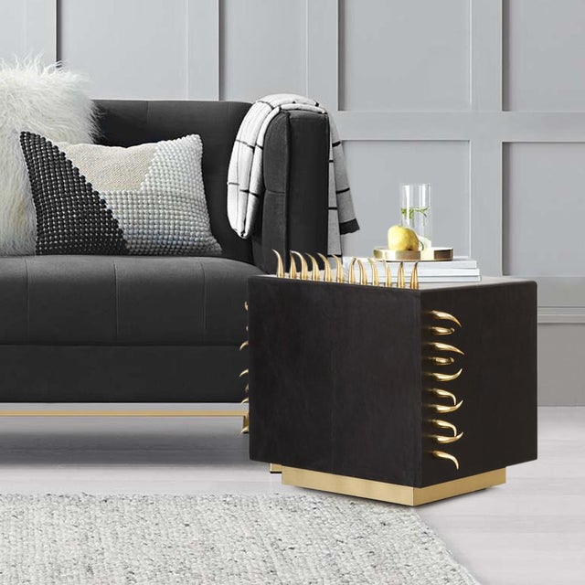 Black Leather End Table Set Chairish