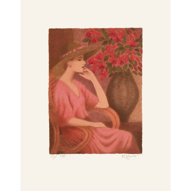Annie RETIVAT FEMME AUX FUSHIAS 1990 lithograph on wove paper signed and numbered in pencil 16.1 x 12.6 in illustration :...