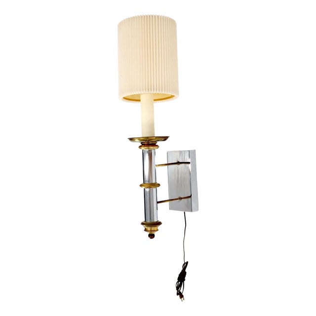 Fine Chrome Brass Mid Century Modern Sconce Light Fixture Lamp For Sale