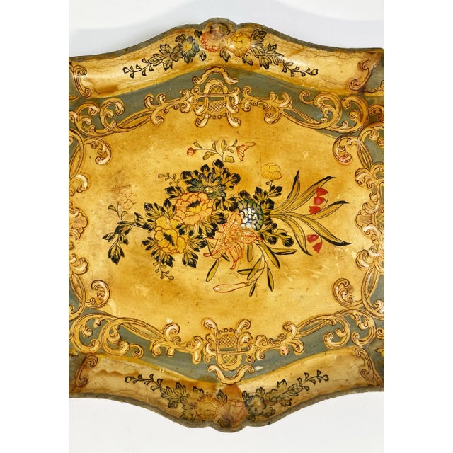 Paper Vintage Hand-Painted Japanese Floral Paper Mache Tray For Sale - Image 7 of 9
