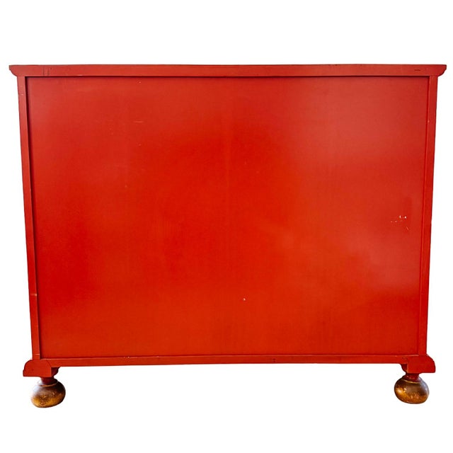1960s Hollywood Regency Chinoiserie Red Lacquered Hand-Painted Chest of Drawers Attributed To Baker Furniture For Sale - Image 11 of 11