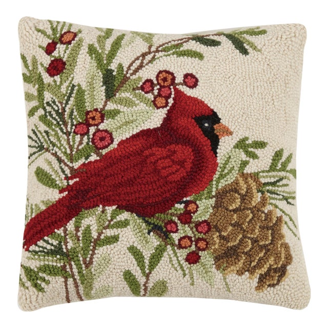 Winter Cardinal Hook Pillow For Sale