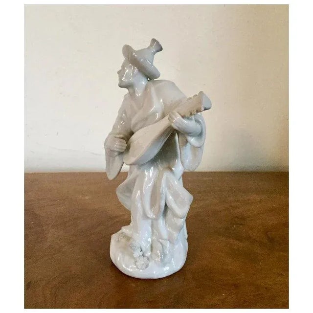 Continental Blanc De Chine White Porcelain Malabar Figure of a Chinese Musician or Mandarin
