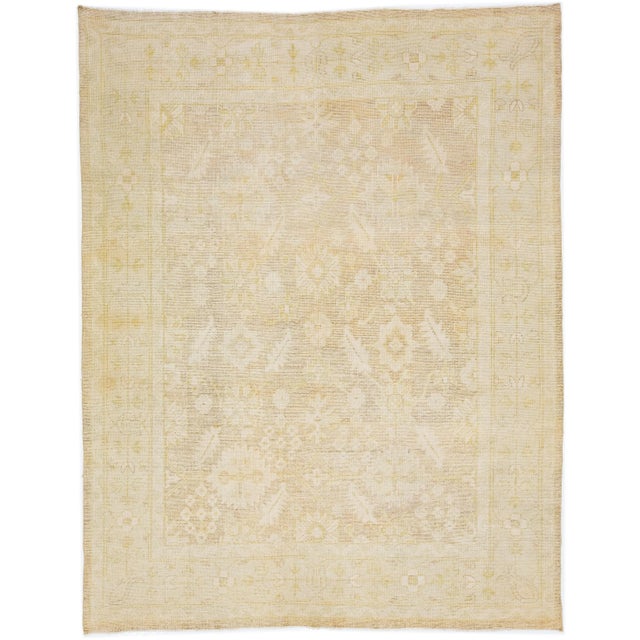 Textile 2020s Turkish Antique Style Oushak Wool Rug Beige Handmade With Allover Motif For Sale - Image 7 of 7