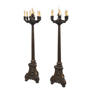 Gothic Gesso & Composition Candelabras - a Pair For Sale